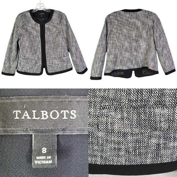 Talbots Blazer Jacket Womens Size 8 P Petite Stretch Button Cotton Black Crop - Picture 1 of 7